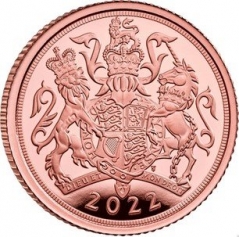 Золотая монета 1/2 соверена 2022г., Au 917, 3,99г.