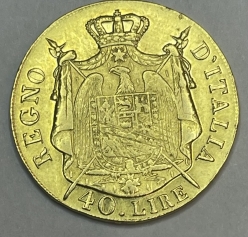 Золотая монета 40 лир Наполеон I , Италия, 1808 год, 900 проба